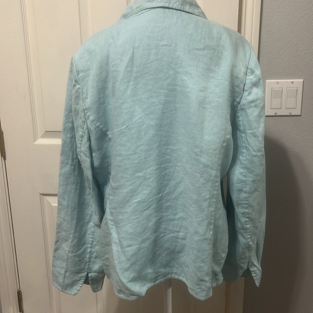 Ellen Tracy Light Blue Linen Blend Top Size 16 - Picture 5 of 12